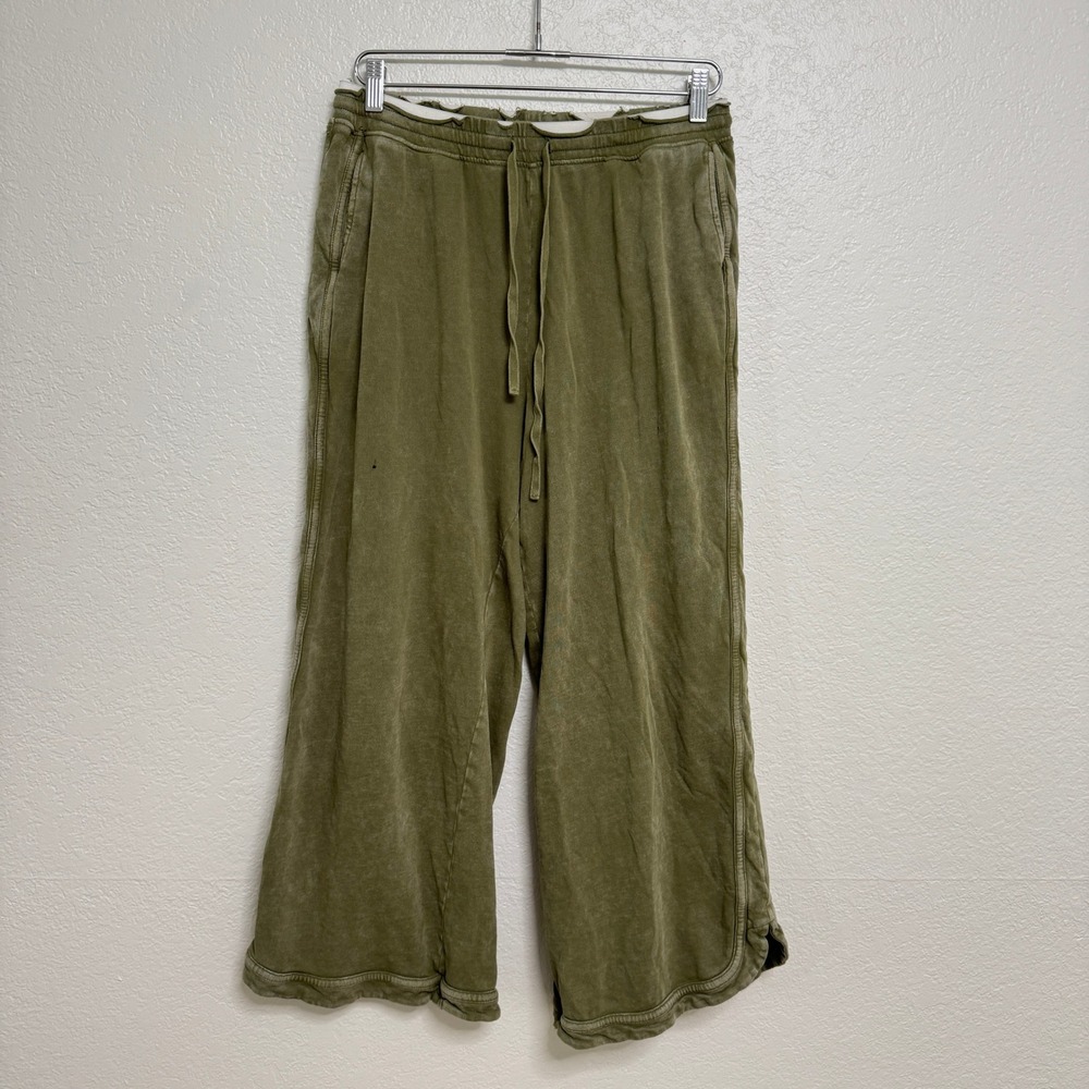 Three Bird Nest Pants Womens M Green Wide Leg Crop Knit Distressed